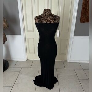 Marc Bouwer Strapless Black Gown Yellow Back Detail Sample Small